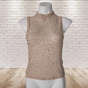Manfinity Sleeveless Tan Mesh Top with Silver Accents Small